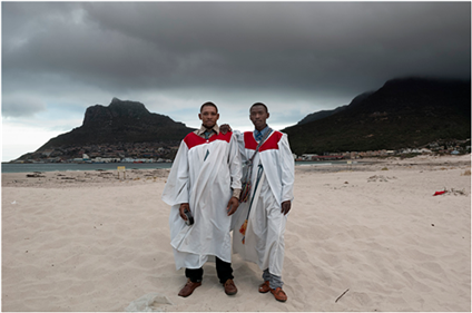 Members of the 'IIitye Zion Church of God', Sunday morning, Hout Bay beach, Cape Town