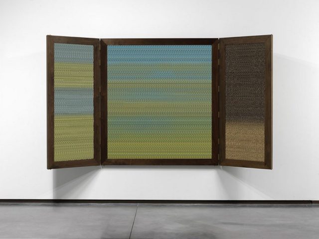 Mikhael Subotzky Verdaille II: After Christopher Sibidla, 2014. Five inkjet prints in custom walnut triptych frame, two autostereograms. Two in an edition of three variations with two APs, 181 x 168 cm (closed), 181 x 336 cm (open)