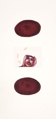 Penny Siopis, Shame Pools, 2004. A three plate, colour etching with collaged found plastic objects on 300 gsm BFK Rives paper, 87 x 39.5 cm