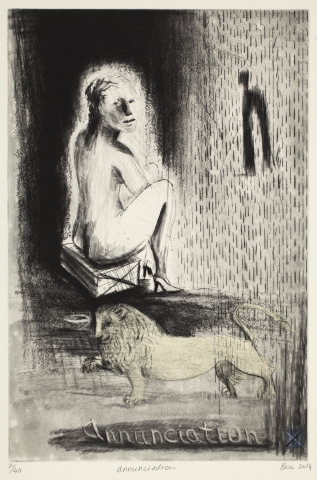 Deborah Bell, Annunciation, 2012 - 2014. Drypoint and etching, edition of 40. 50 x 38 cm.