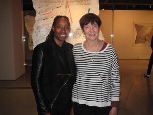 Adejoke Tugbiyele and me in front of one Ade’s Perspex encased vellum drawings on her exhibition, ‘Testimony’