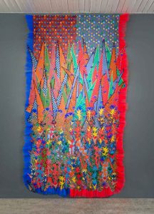 Siwa Mgoboza The Awakening of Africadia, 2016. Isishweshwe fabric, tule, thread and beads