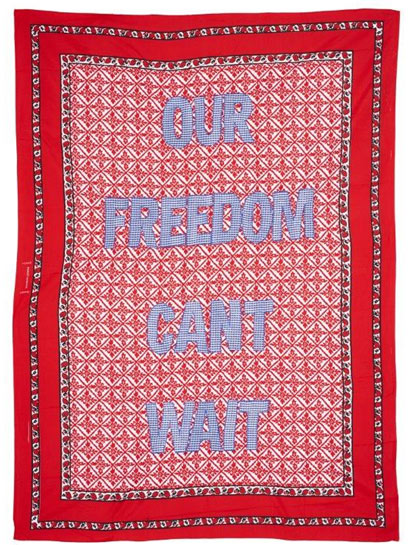 Lawrence Lemoana, Our Freedom Can’t Wait. Fabric and embroidery
