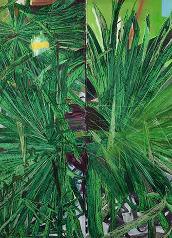 Dorothee Kreutzfeldt, extensions to the lot line 2, 2017. Acrylic and mixed media on canvas, 140 x 245 cm
